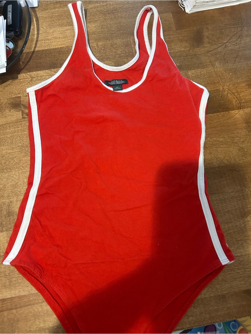 wild fable Red Tank-Style Bodysuit with White Trim